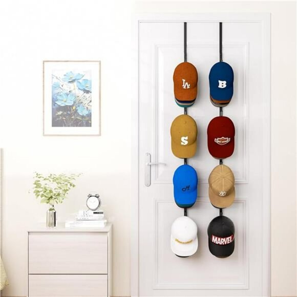 Over Door Hat Rack Hanging Cap Organizer Holds 40 Baseball Caps with Hooks - Picture 4 of 7